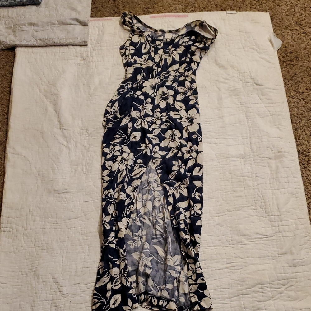 Jay Jacobs Floral Print Navy Blue Dress sz 3/4 Hawaiian Luau - Picture 3 of 5